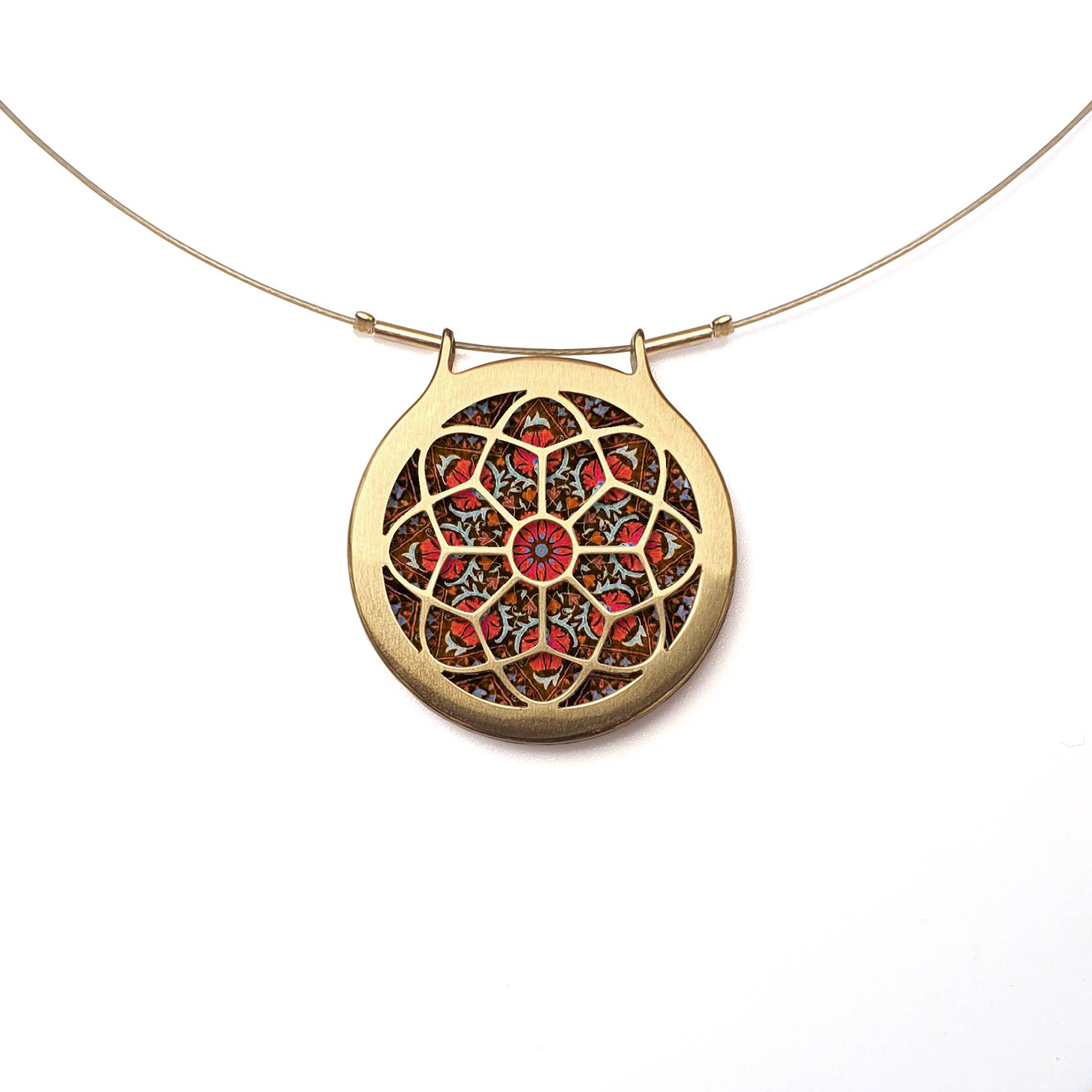 Noa Jewellery – wholesale Pendant/charm necklace – Rose Window Ceramic Necklace, Gold Plated Stainless Steel9