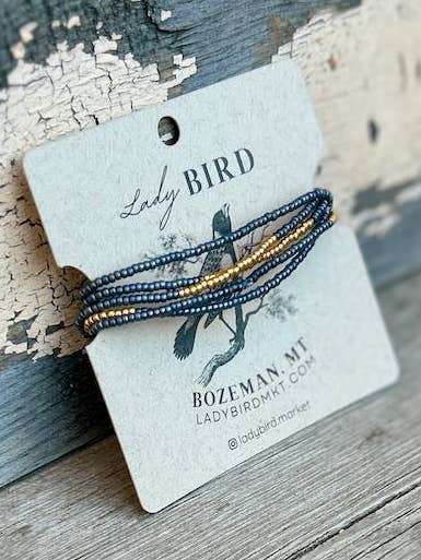 Shiny Steel Grey & Gold Striped Seed Bead Boho Wrap Bracelet for wholesale by Lady Bird Market