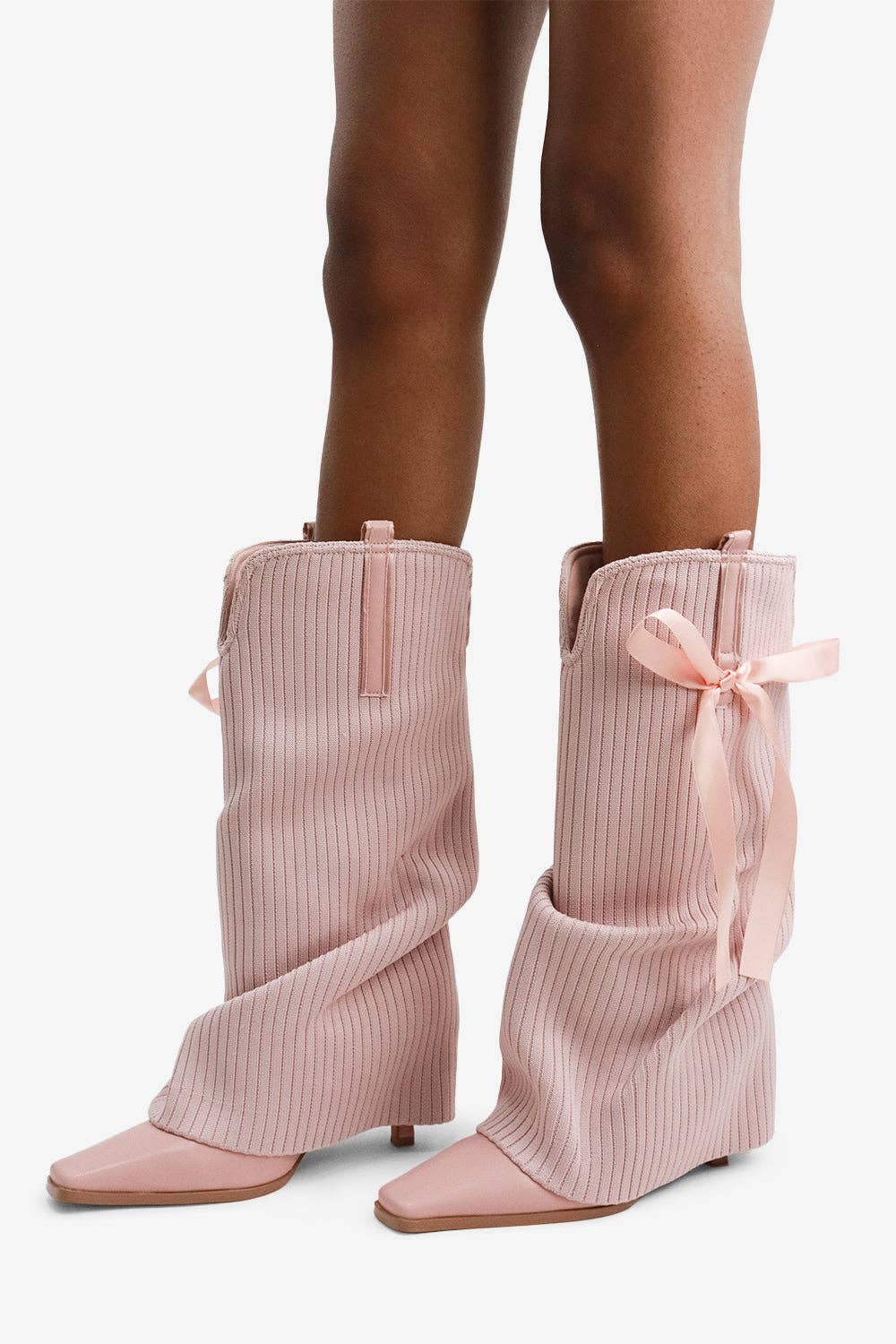Lemonade Shoes - Wholesale Boots – Women’s - CODE WORDS - Chic & Cozy Coquette Boot, Satin Bow, Rib Knit5