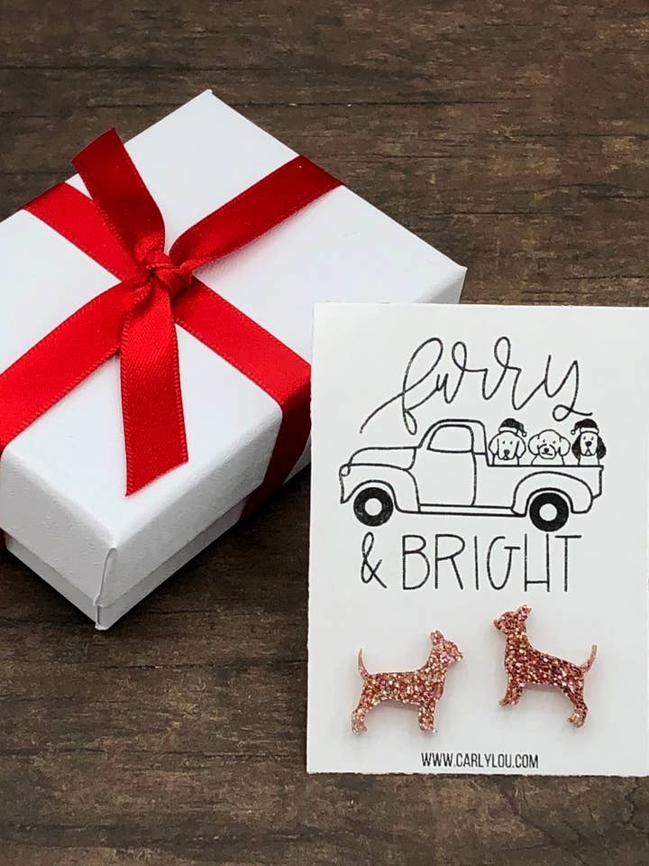 Dog Christmas Earrings - Furry & Bright for wholesale by Carly Lou