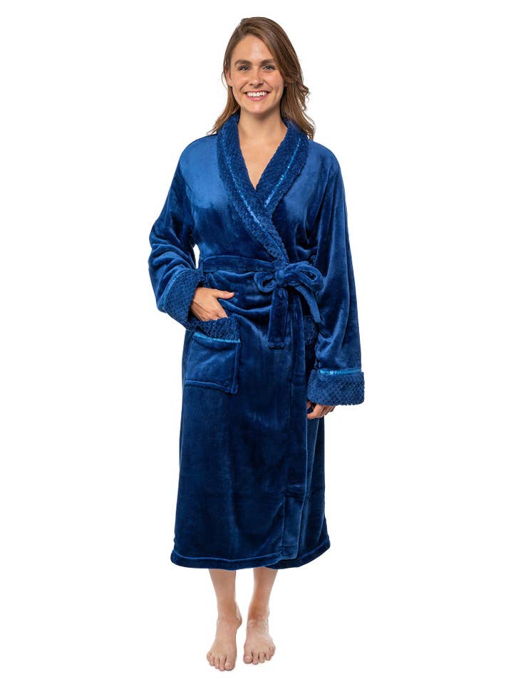 Pavilia - Wholesale Robe - Women's - Women's Satin and Waffle Trim Fleece Robe