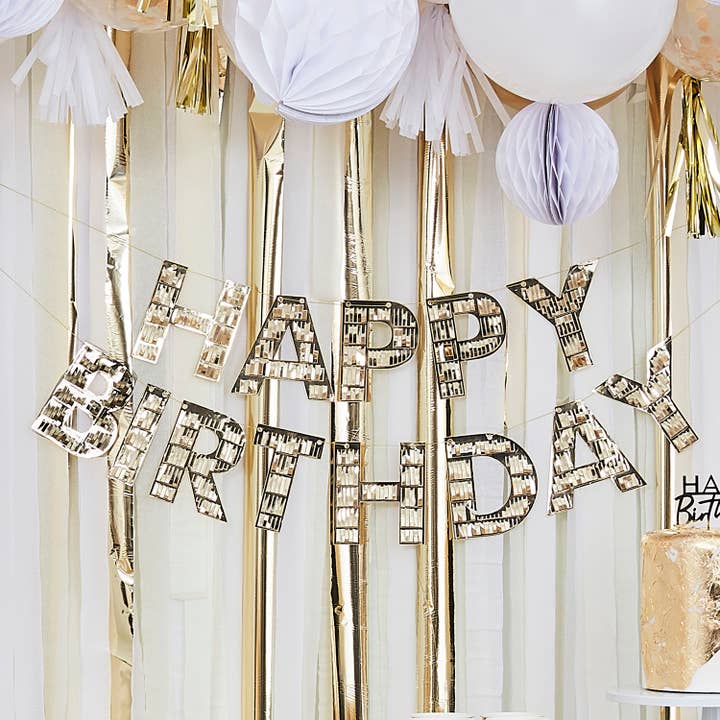 Gold Fringe Happy Birthday Bunting 2 for wholesale by Ginger Ray