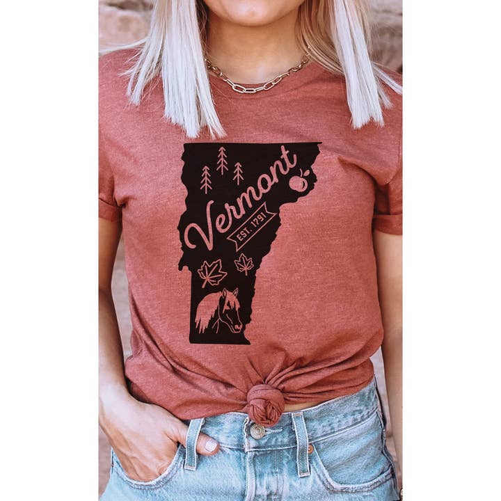 Vermont State Outline Graphic Tee for wholesale by Kissed Apparel