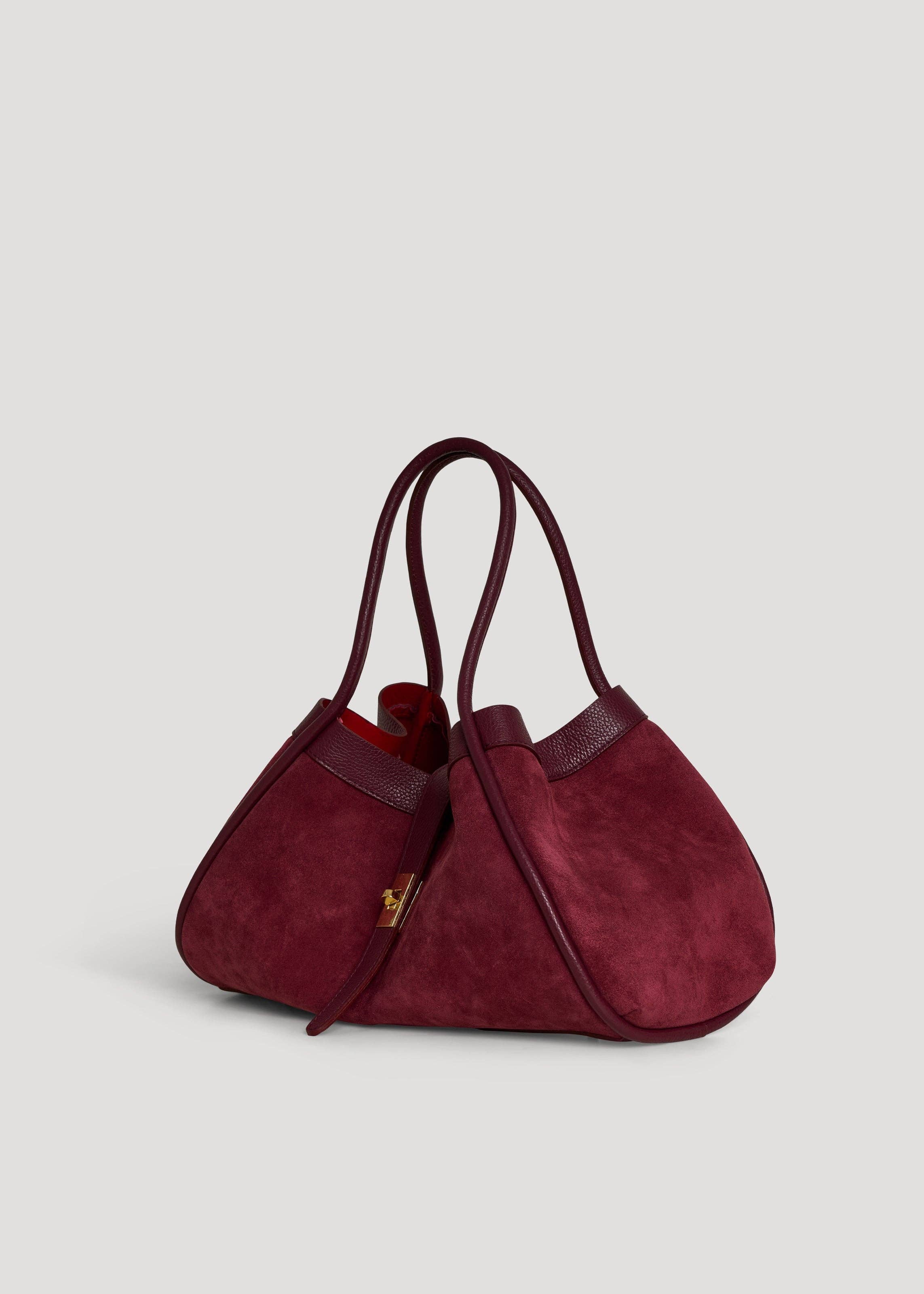 Prestige Milano – Sacola - Mulher por atacado – Bolsa Mayfair em Camurça Borgonha e Couro Togo4