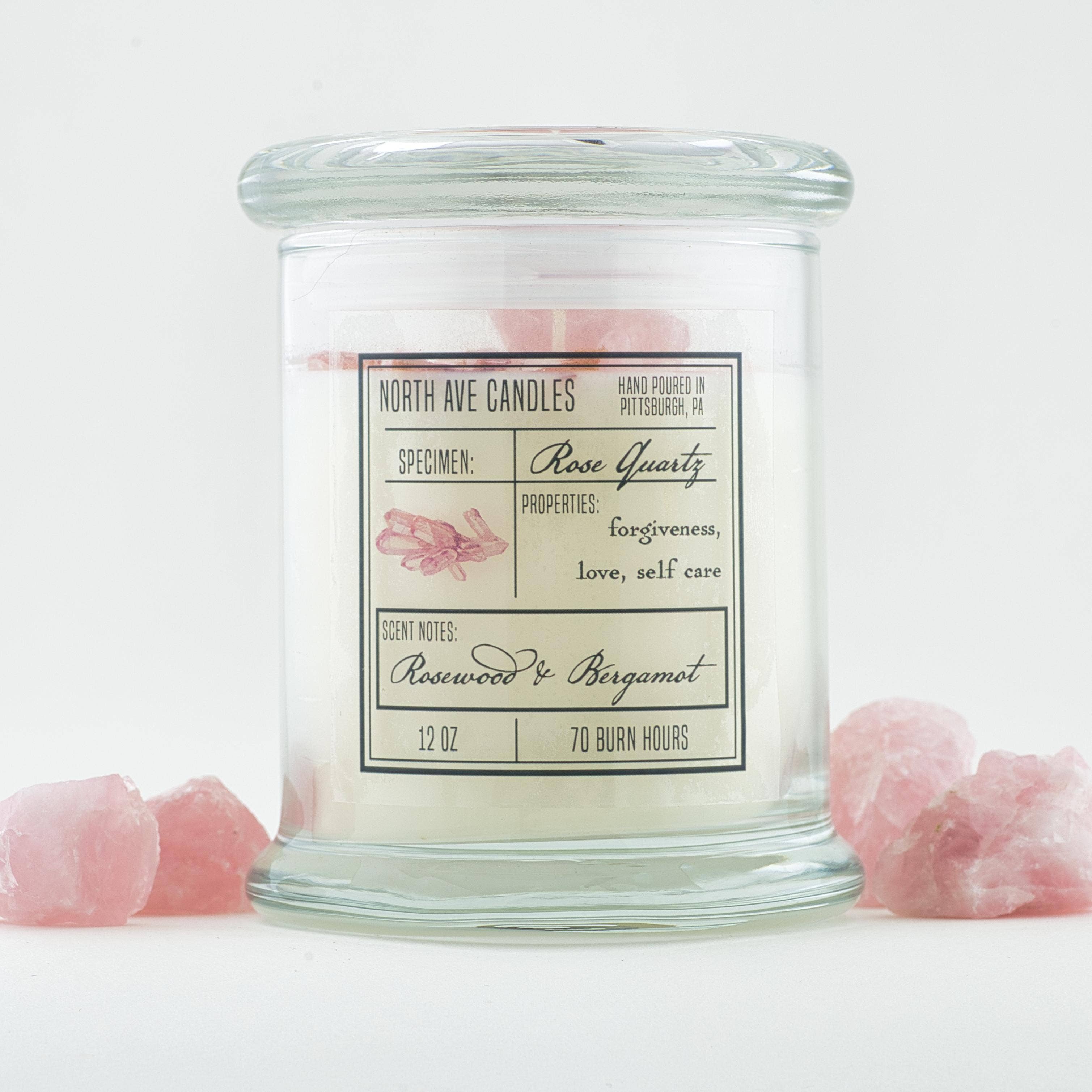 North Ave Candles - Wholesale Jar/Filled Candle - Crystal Candle / Rose Quartz | Rosewood + Bergamot3