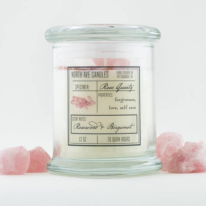 North Ave Candles - Wholesale Jar/Filled Candle - Crystal Candle / Rose Quartz | Rosewood + Bergamot3