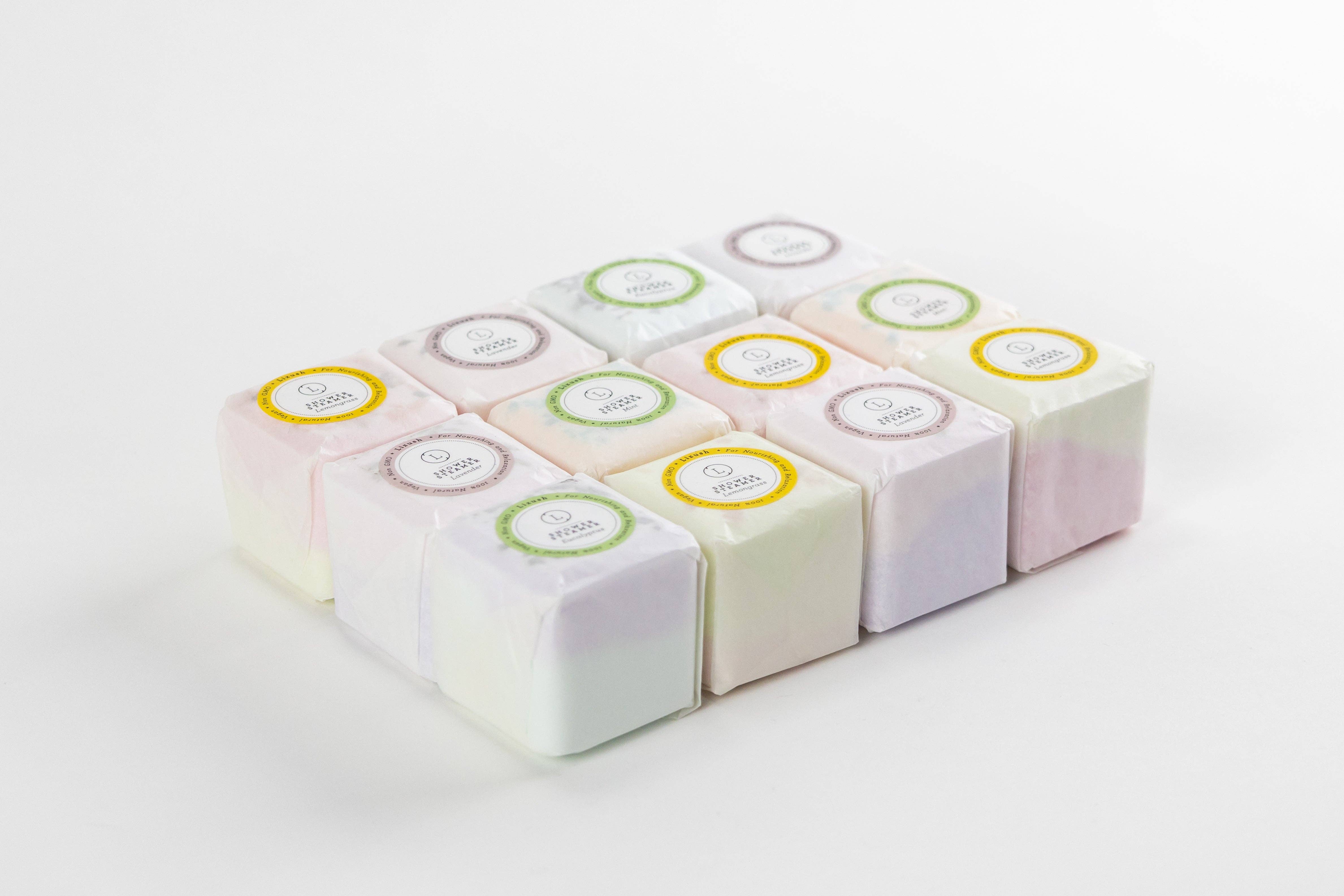 Lizush Creations - Wholesale Shower steamer/bomb - wholesale -  BULK 40 Natural shower steamers - Try 10 of each scent - white lable or with Lizush scent sticker1