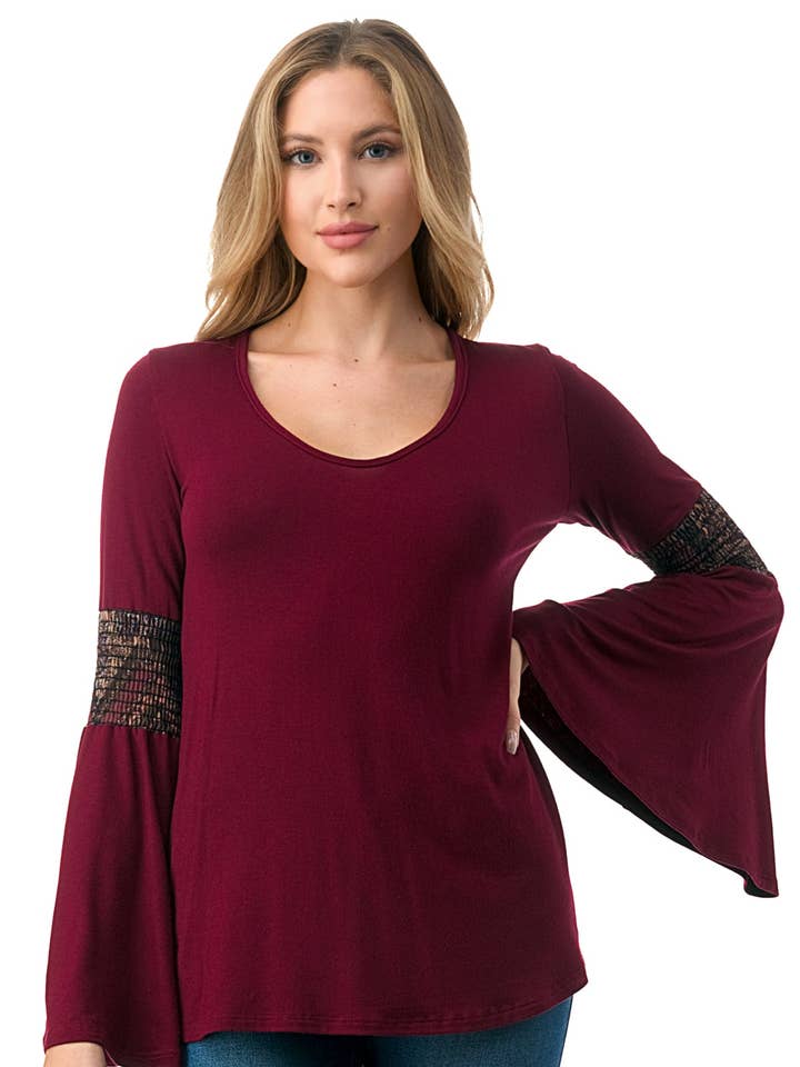 TOP CHIARA CON MANGAS ACAMPANADAS (D. VINO/ROSA BOHO) - VT2395 para venta al por mayor de VAVA by Joy Han