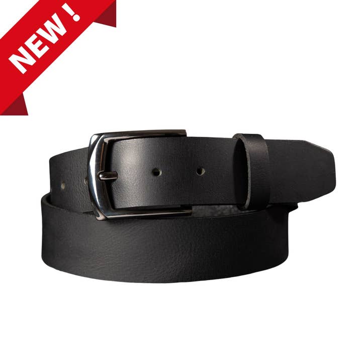 The PPK Belt - Zwarte leren riem met zwarte gunmetal gesp voor wholesale door NAB LEATHER