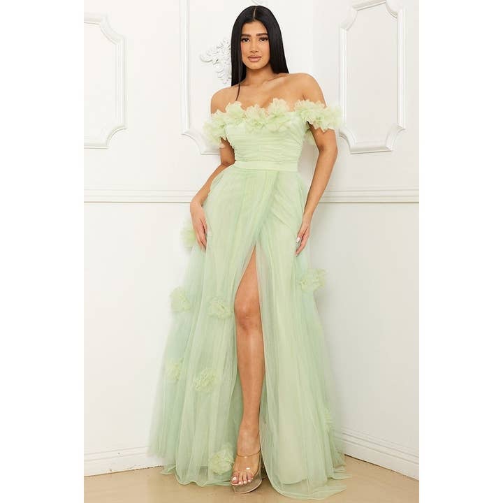 Let plisseret off-shoulder maxikjole for engroshandel hos Esmeray Clothing