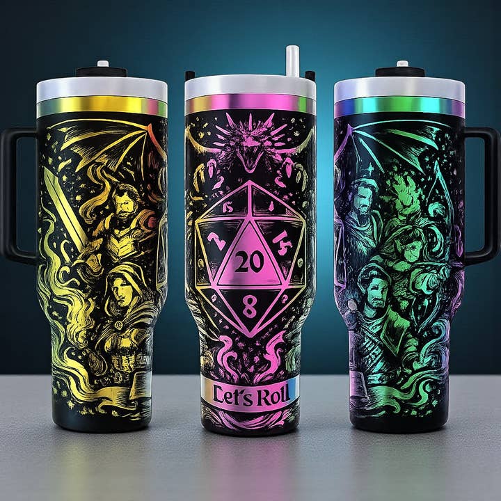 🎲 Fantasy RPG “Let’s Roll” – 40oz Tumbler with Handle for wholesale by Handmadeohio