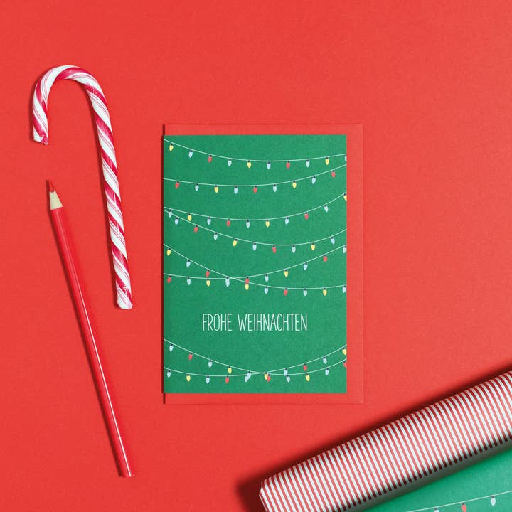 Kerstkaart lichtketting „Merry Christmas” groen voor wholesale door My Pretty Circus