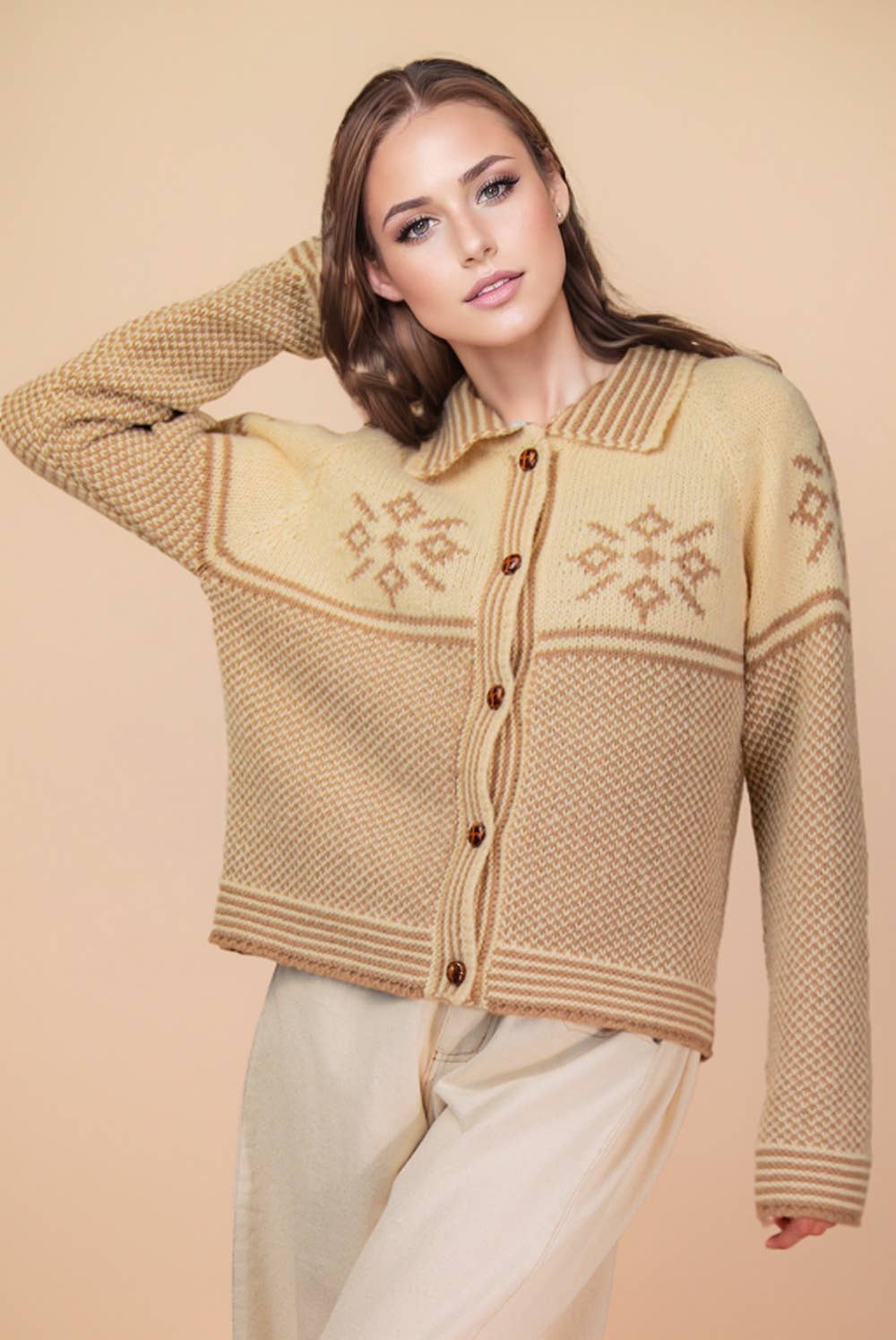 VERY J - Vendita all'ingrosso Cardigan - Donna - Cardigan Maglione a Maglia con Colletto Grafico 12W3511N0