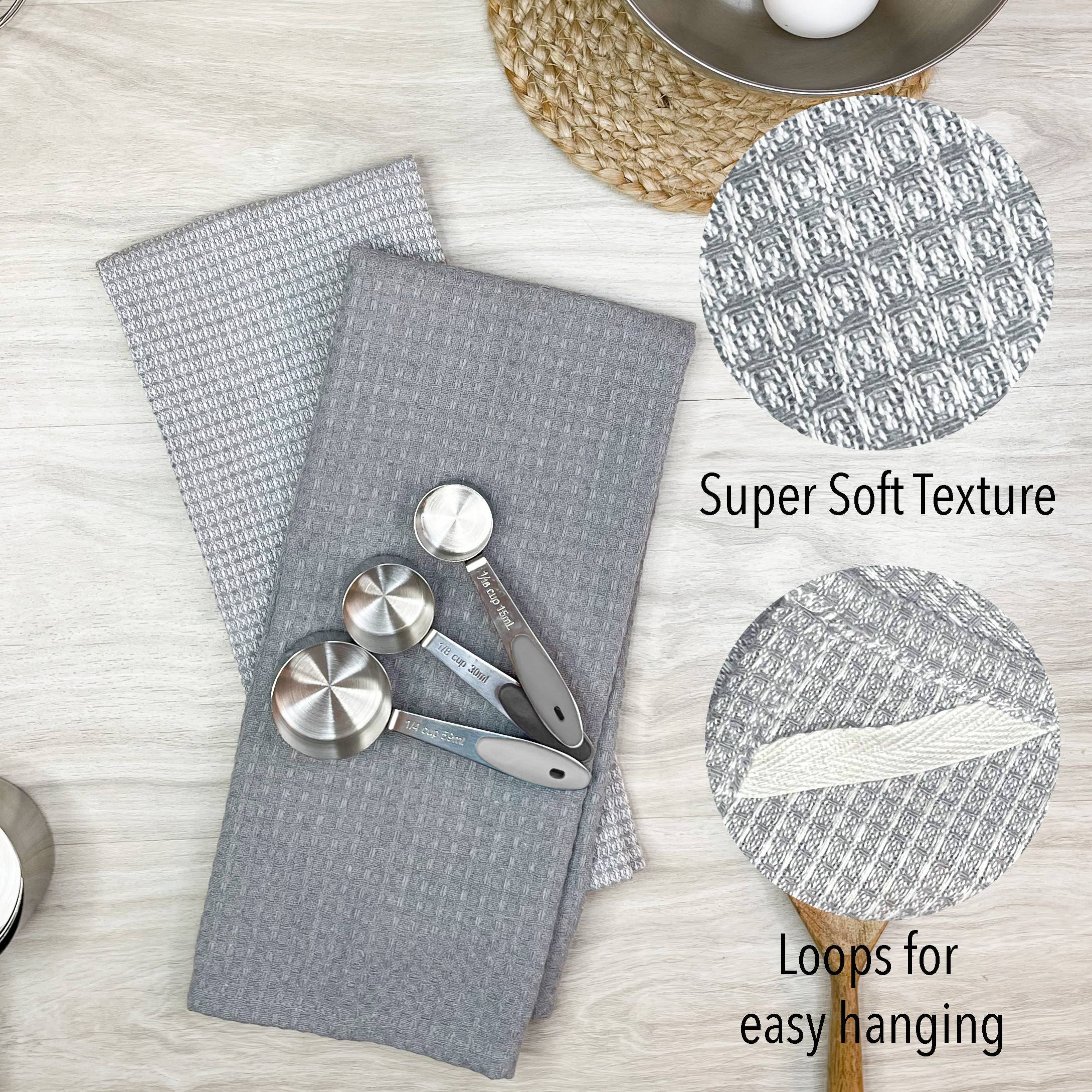 Grey Set of 6-Waffle Kitchen Towels, 18''X28'', Grey, Upcycled. for wholesale on Faire6