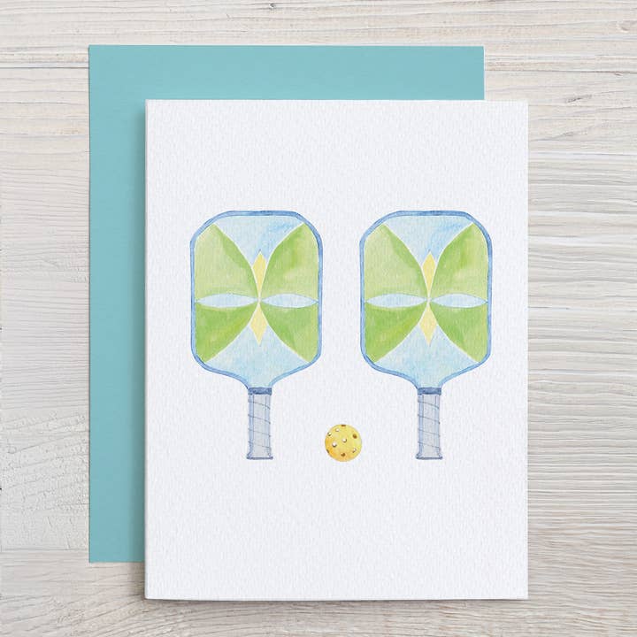 Watercolor Pickleball Note Card (Blue and Green) for wholesale by Waterline Studio