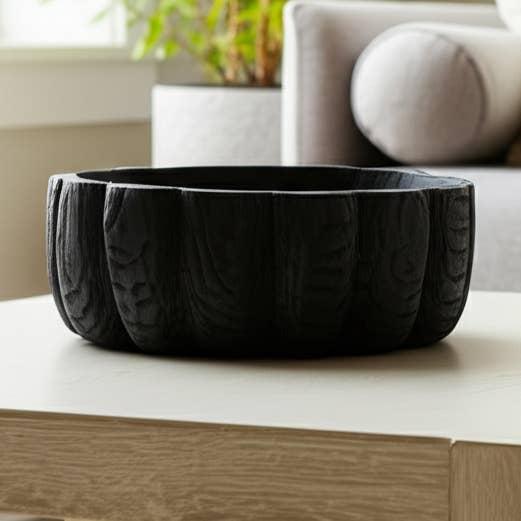 Sagebrook Home - Wholesale Decorative Plate/Dish/Bowl - Paulownia Wood Solid Round Scalloped Bowl - Black, 4 in.0