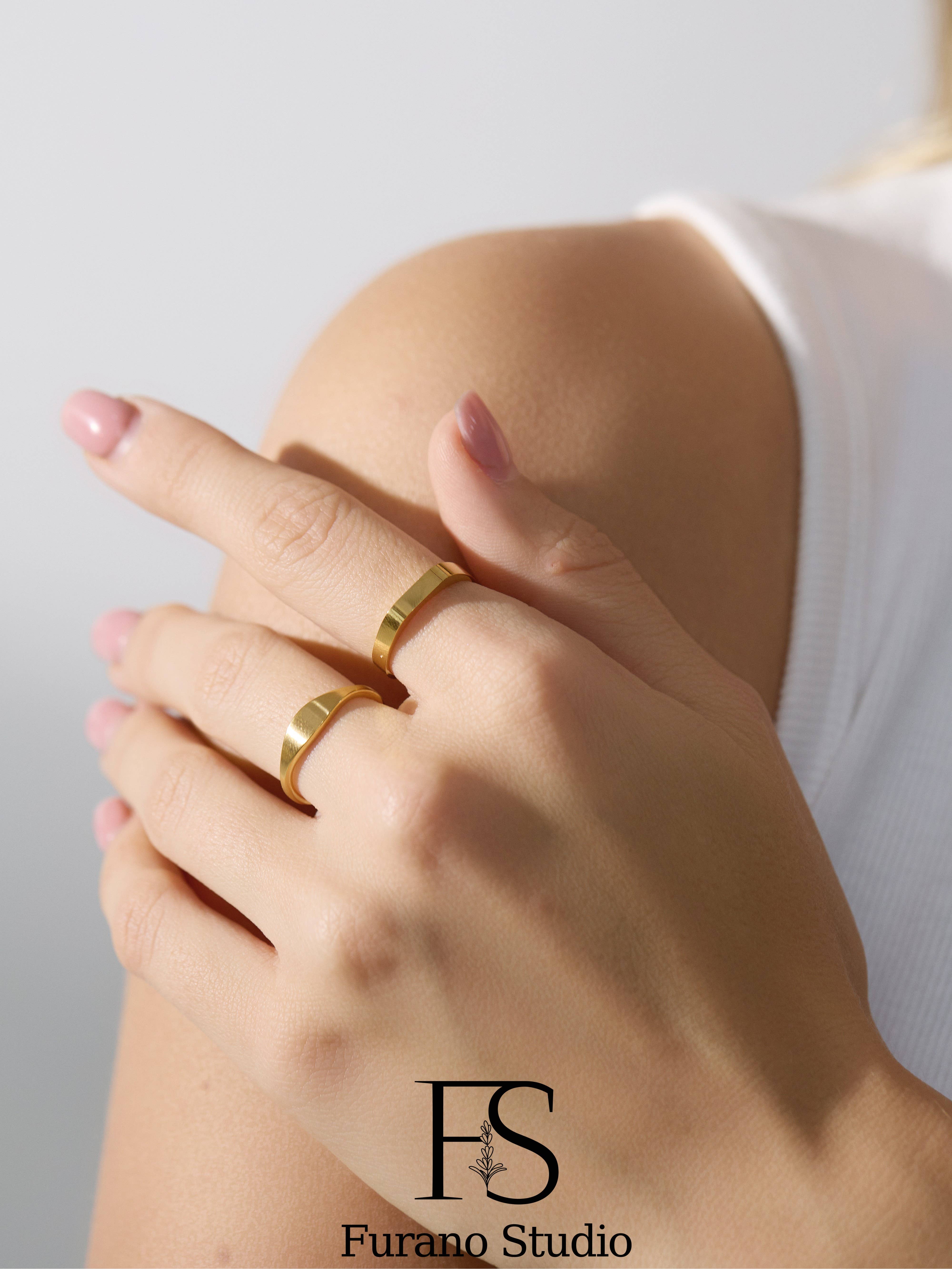 Furano Studio - Wholesale Band/Stacked Ring - 18K Gold Band ring, Vintage matte gold minimalist ban2