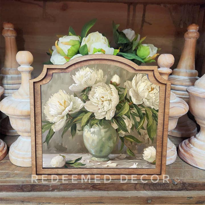 Redeemed Decor - Wholesale Decorative Tabletop Object - Provincial Muted Peony Framed Art
