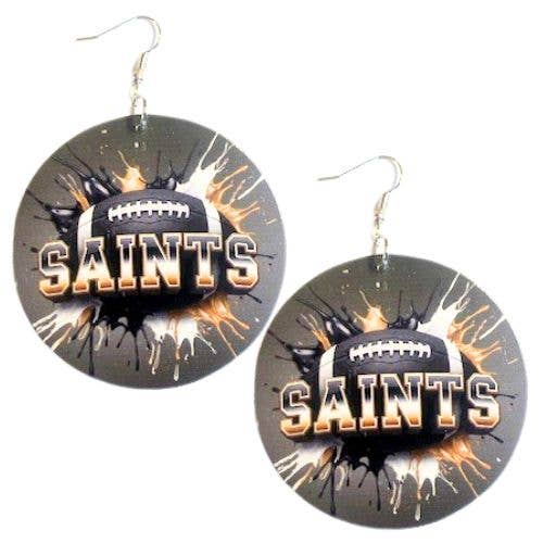 Boucles d'oreilles pendantes en bois déclaration bijou de football Saints pour la vente par Kerena Nicole