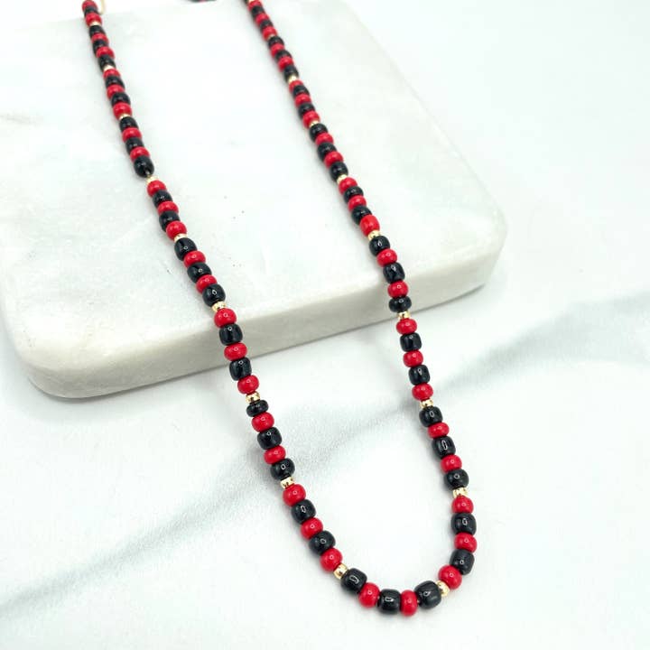 Luxus Accessories - Vendita all'ingrosso Collane di perline/perle - Collana di perline Elegua riempite in oro 18 carati, lunghezza 18 pollici, perline Elegua da 4 mm