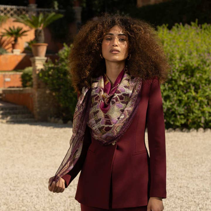 Elizabetta Made in Italy USA - Wholesale Scarf – Women's - Natalia - Silk Scarf Shawl - Raspberry2
