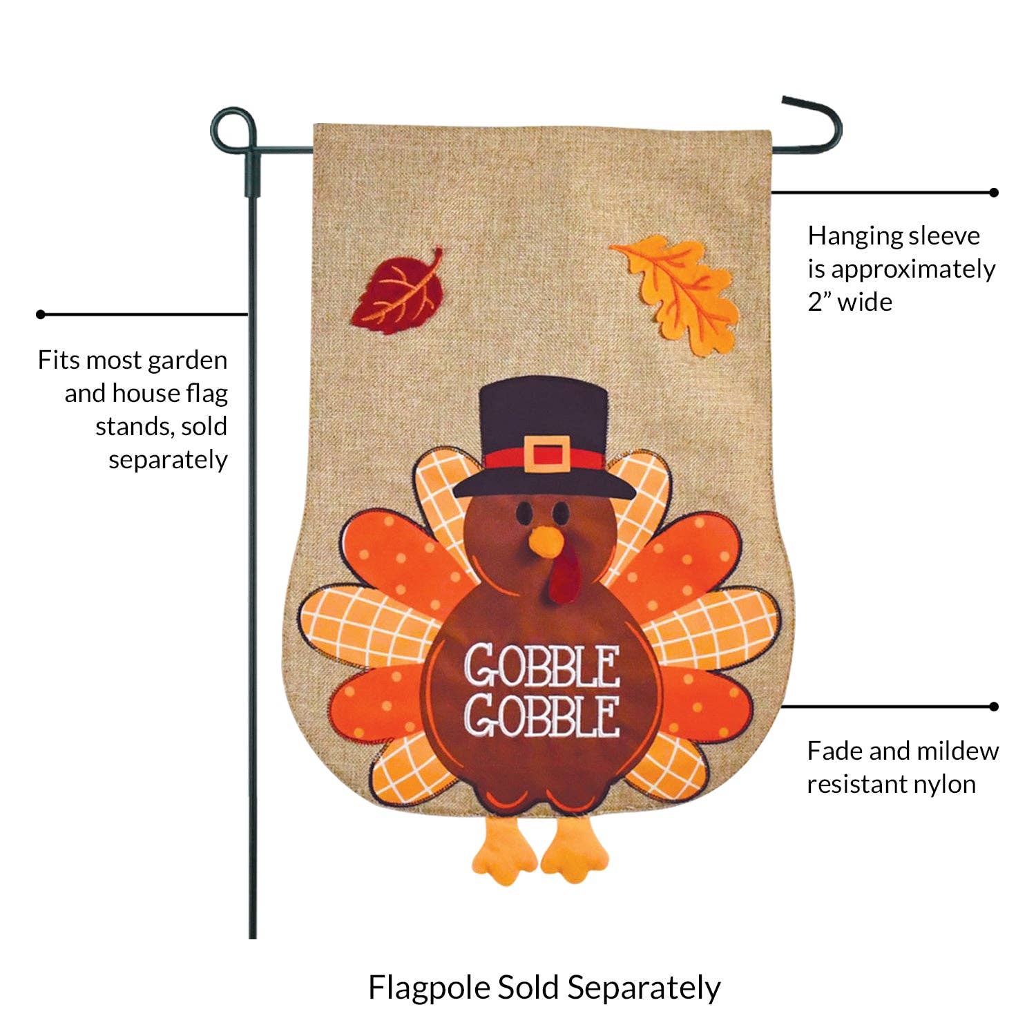 JEC Home Goods Inc - Wholesale Flag - Thanksgiving Fall Turkey Burlap 2-Sided Garden Flag 12.5x18"8