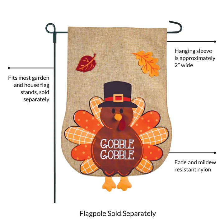 JEC Home Goods Inc - Wholesale Flag - Thanksgiving Fall Turkey Burlap 2-Sided Garden Flag 12.5x18"8
