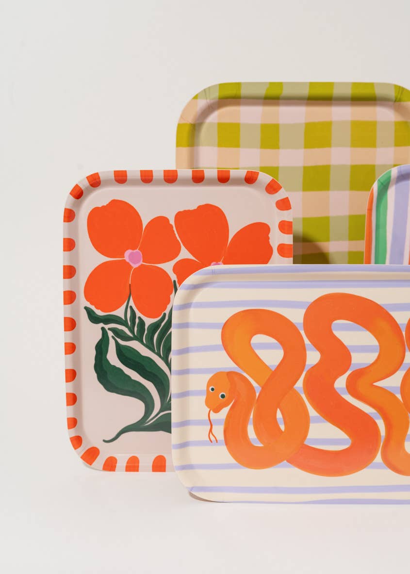 One & Only Paper - Wholesale Serving Tray - Wild Flower Orange Bent Birch Serving Tray2