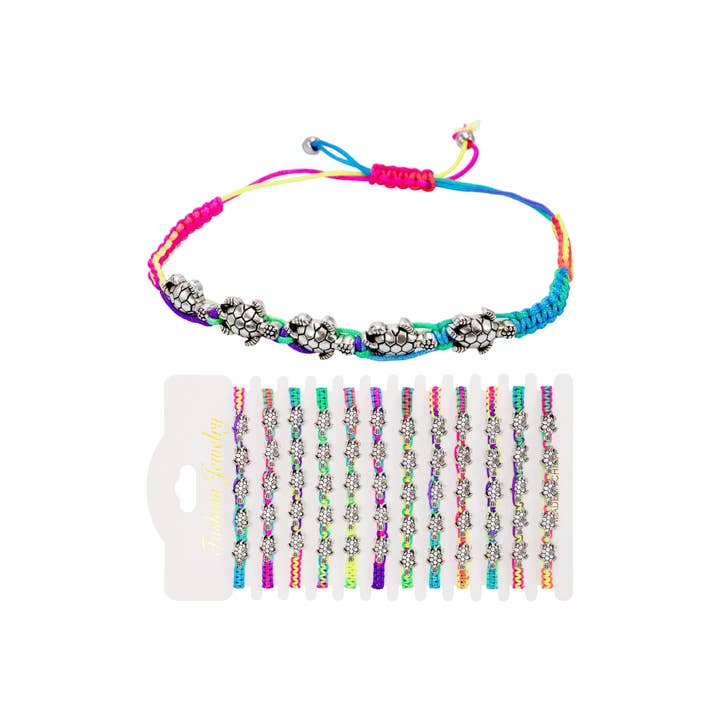 ASSORTED Boho Lucky Turtle Braided String Bracelet for wholesale on Faire