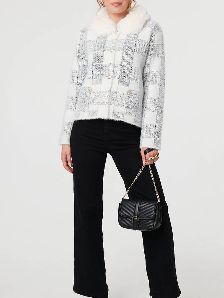 Checked Faux Fur Trim Collar Jacket
for wholesale by Stellalondon