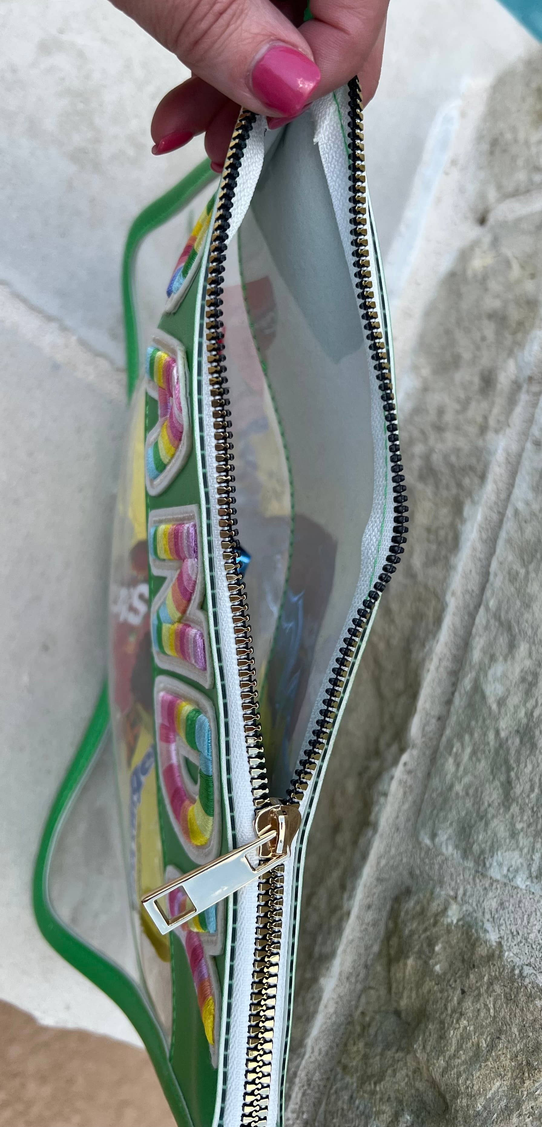 Dilworth Road - Wholesale Pouch - Women's - SNACKS  Faux Leather Zip Pouch with Chenille Letter Patch4