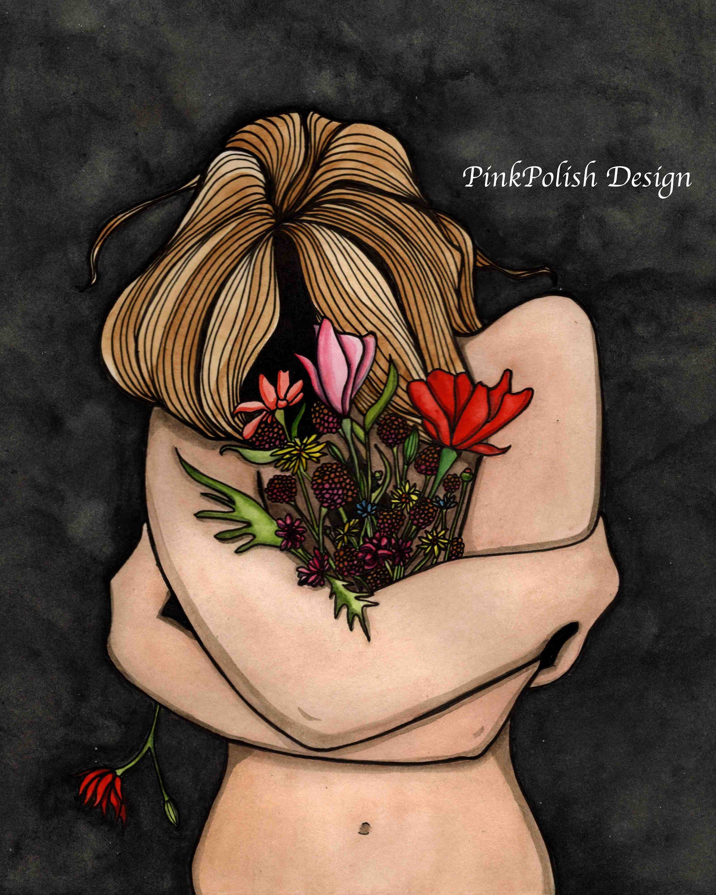 PinkPolish Design - Wholesale Kunstprint - „In Darkness Bloom” aquarel schilderij: kunstdruk1