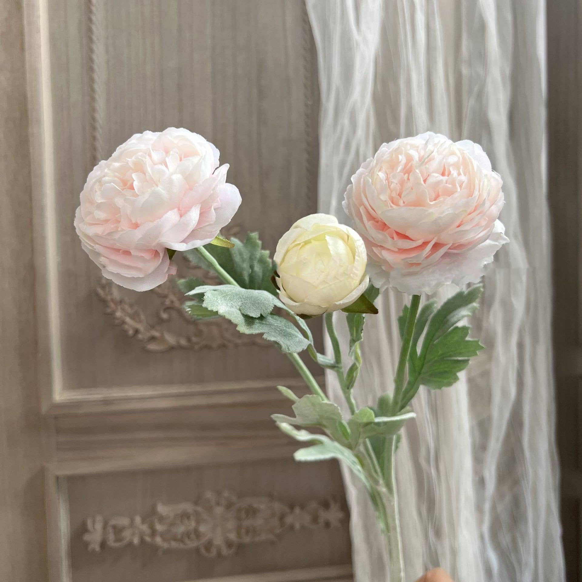 Sweet Home Deco – Großhandel Künstliche Blumen – 19'' Seidenranunkel Einzelflor mit 3 Blütenzweigen, Frühlingsranunkel17