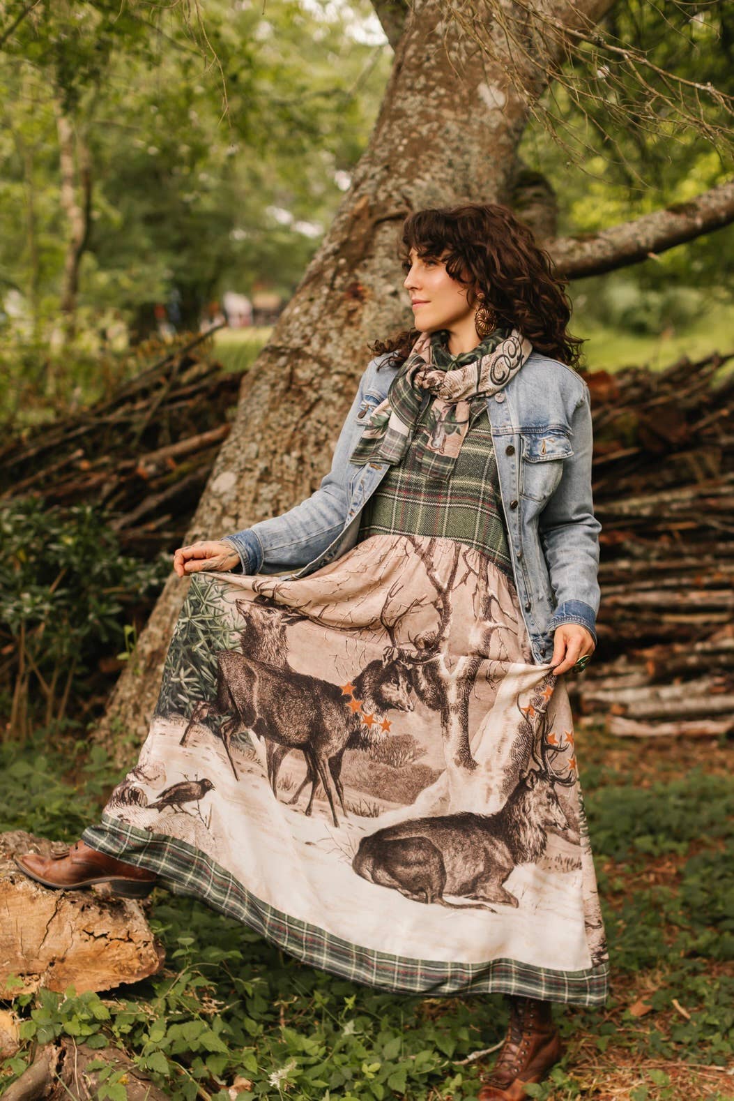 Market of Stars (USA) - Wholesale Dress - Women's - Winter Wish Bohéme Long Maxi Slip Dress w/ Christmas Deer3