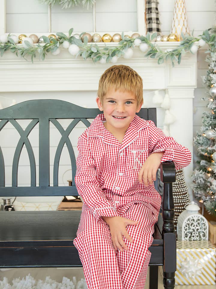 Love That Cotton - Wholesale Sleepwear Set - Kids - YOUTH Pajama Pant Set Red GINGHAM1