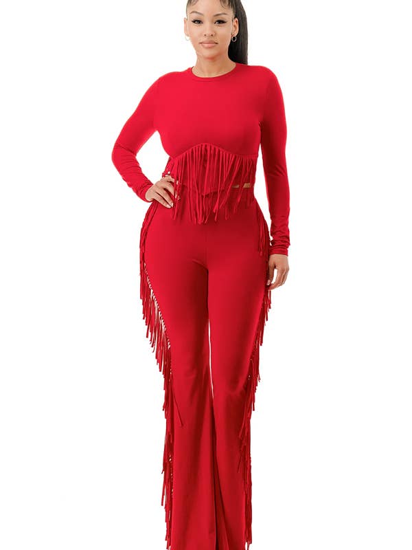 Conjunto de pantalones acampanados con detalle de flecos Plus para venta al por mayor de J2 FASHION