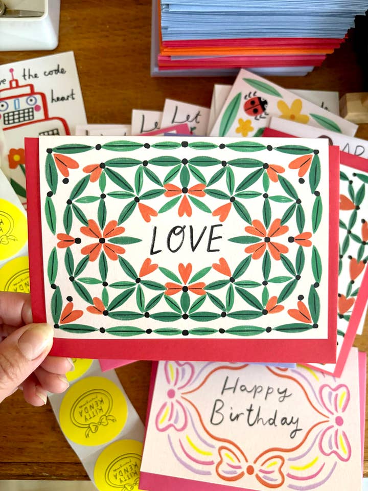 Heart Lattice Love Greeting Card for wholesale by Kitty Kenda Papergoods