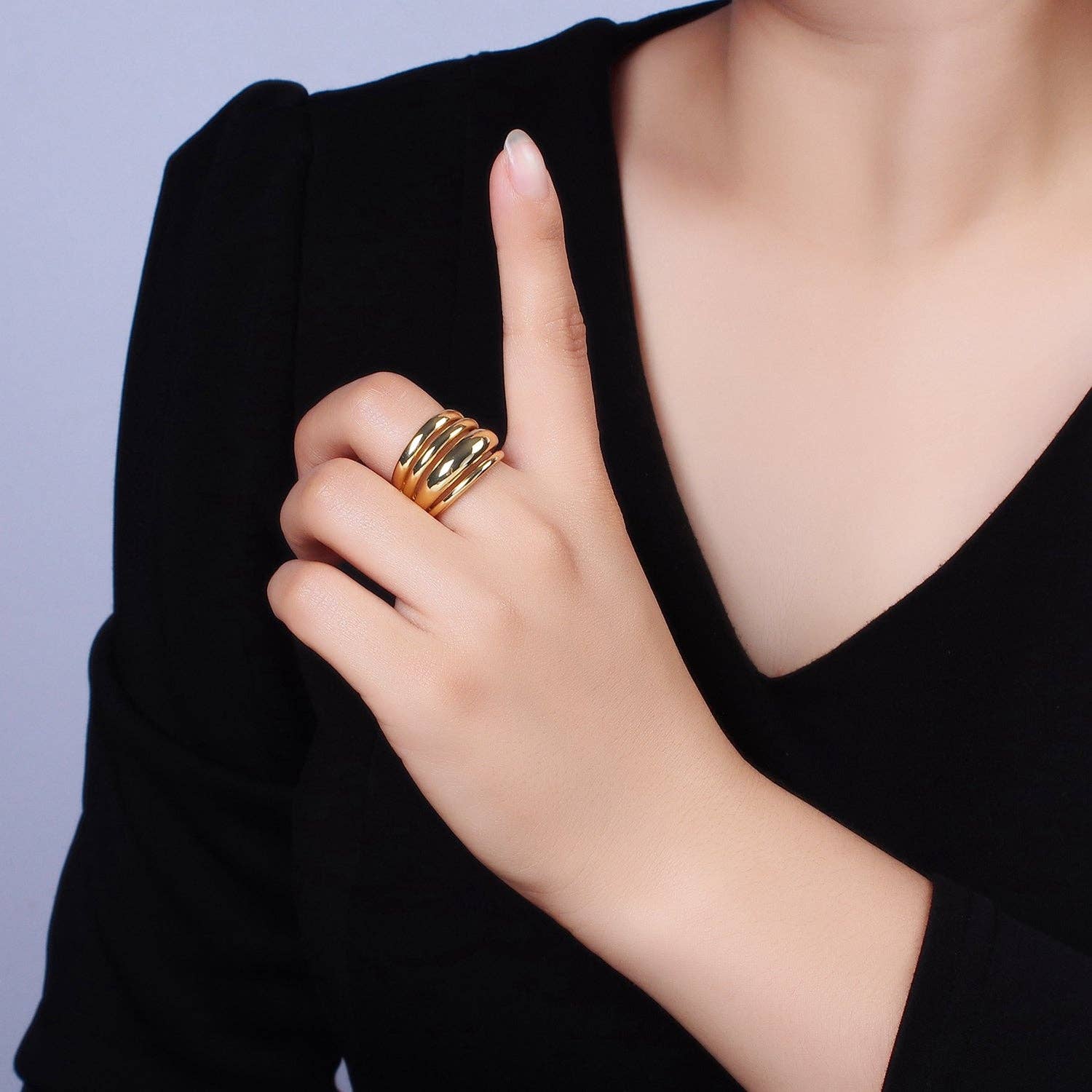 Aim Eternal - Wholesale Band/Stacked Ring - 14K GoldFilled Chubby Dome Multiple Band Statement Ring O5731