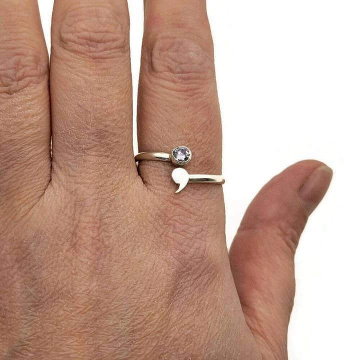 Birthstone Semicolon Sterling Silver Ring for wholesale by Bella Ornamenti
