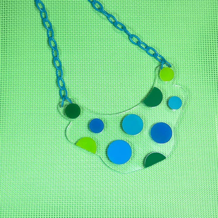 Yayoi Blue and Green Infinity Dots Necklace for wholesale by Audacious Studio