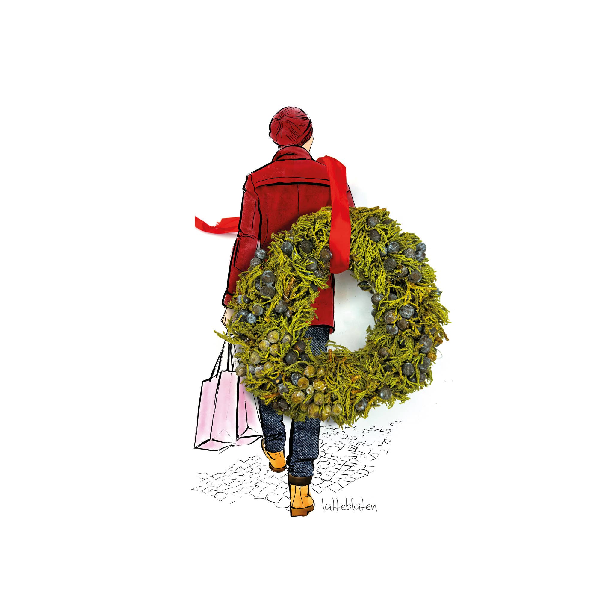 Lütteblüten – Großhandel Weihnachtskarte – Weihnachtskarte mit Umschlag | Er war einkaufen1