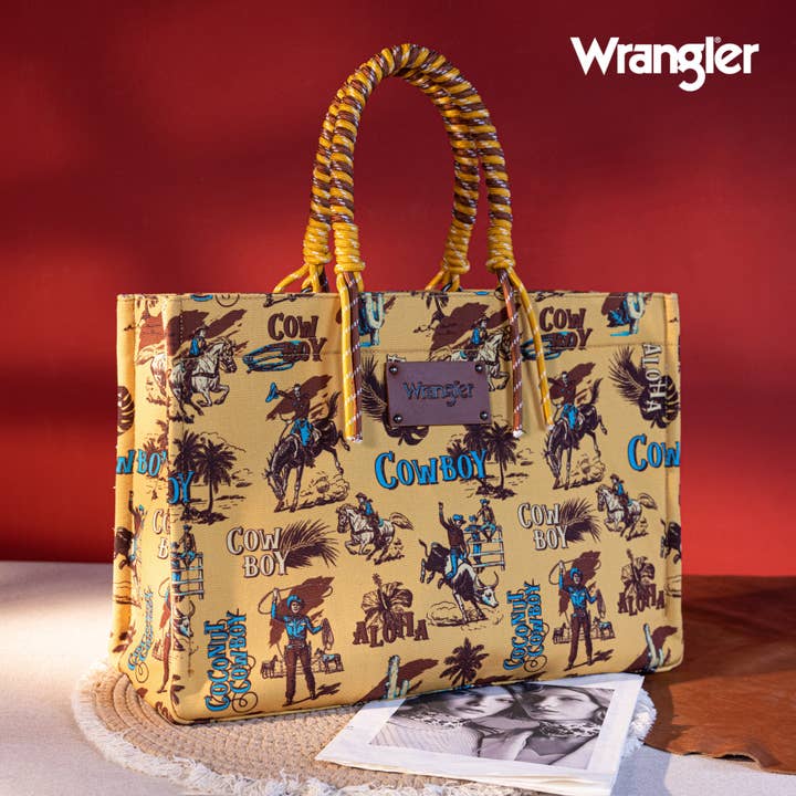 South End Clothing and Apparel L.L.C - Wholesale Tote bag – Women's - Wrangler COWBOY Dual Sided Print Canvas Wide Tote7