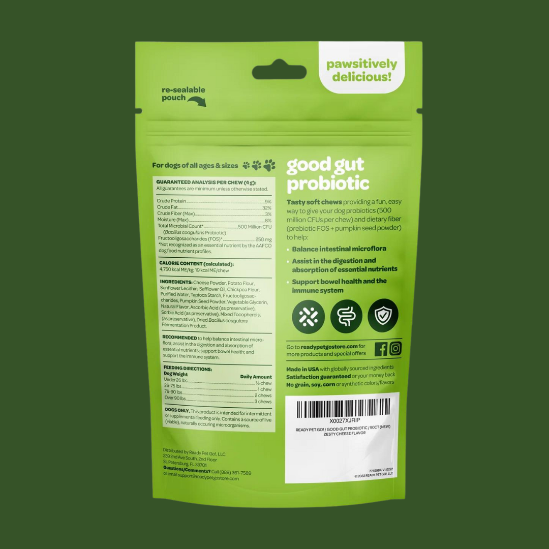 Ready Pet Go – Großhandel Nahrungsergänzungsmittel für Haustiere – Hund – Gut Health Probiotische Kauartikel für Hunde — Unterstützung der Verdauung1