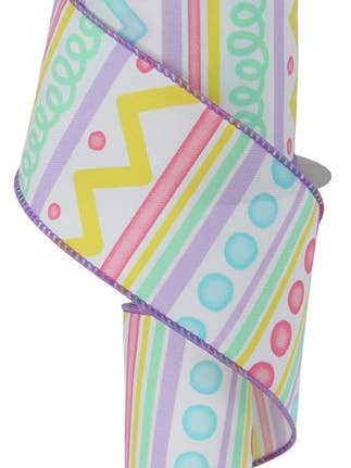 RAYURES TRIBALES DE 2,5 POUCES X 10 MÈTRES, BLANC/ROSE/LAV/JAUNE/MENTHE (S) pour la vente par Waterman's Loft Inc.