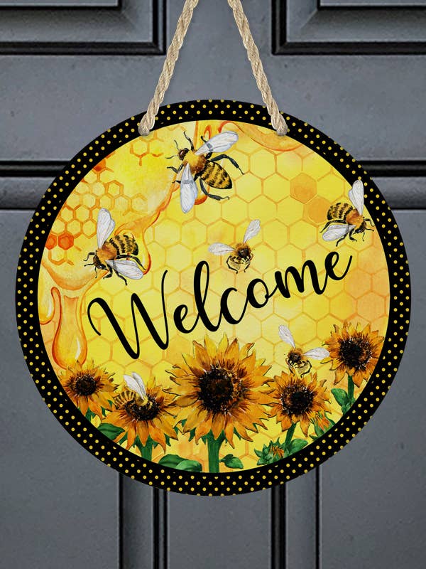 Home Decor Welcome Bees Sunflowers Wall Sign Door Hanger for wholesale by Cali Boutique Wholesale