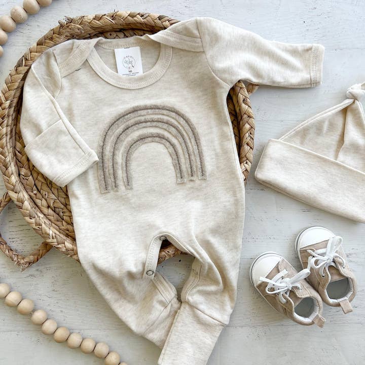 Wonderfully Made - Wholesale Jumpsuit – Baby - Gender Neutral Baby Outfit | Oatmeal Romper Felt Rainbow3