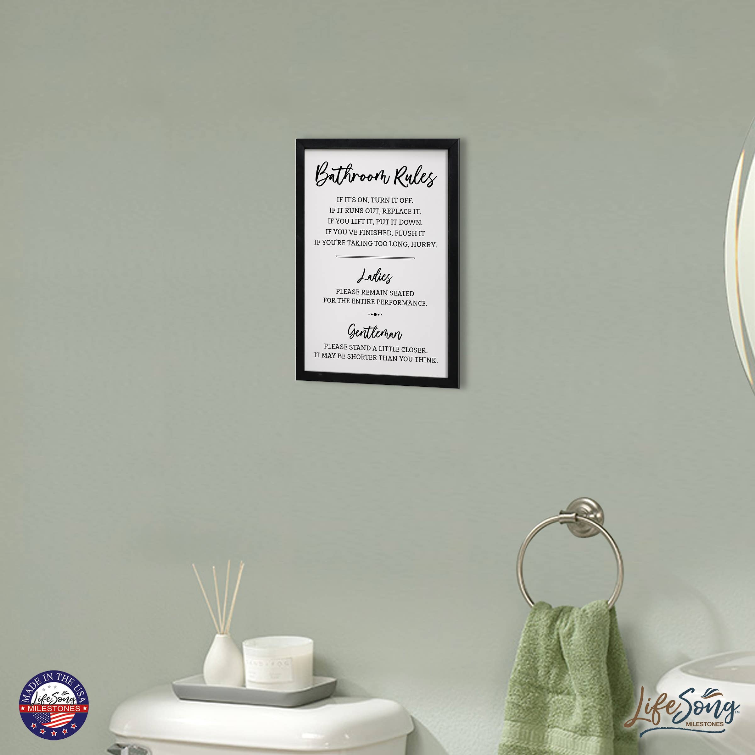 LifeSong Milestones - Wholesale Wall Sign - Wooden Framed Home Decor Bathroom Rules for Ladies2