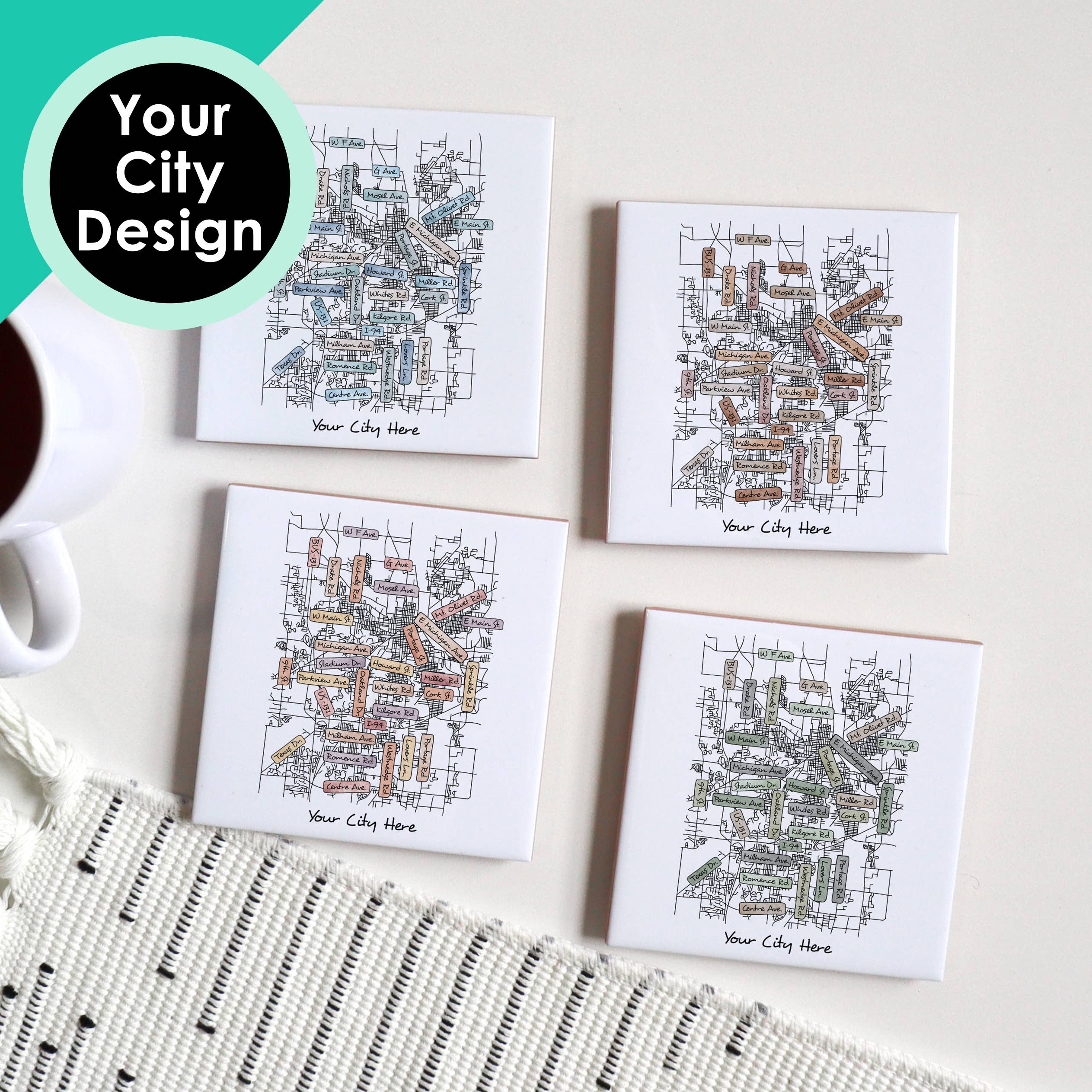 Sparks House Co. - Wholesale Coasters - Street Names Map Coasters - Your City - Custom Order9