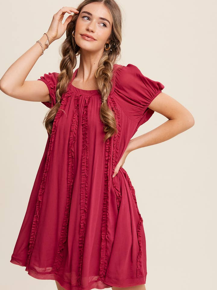 Ruffle Trim Babydoll Mini Dress for wholesale by Listicle