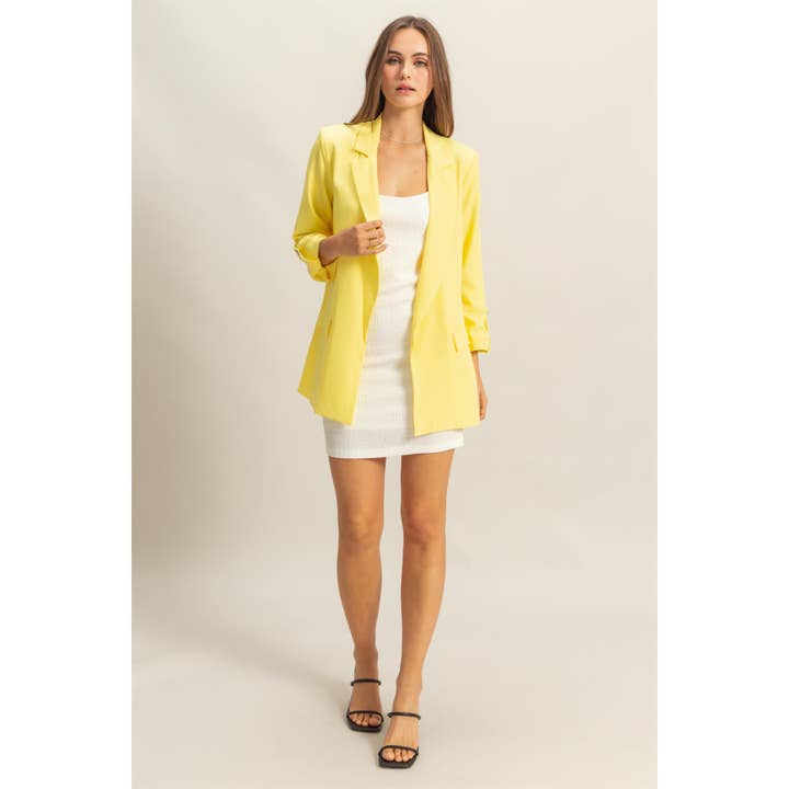 HYFVE - Wholesale Blazer - Women's - HF25A266-Roll-Up Three Quarter Sleeve Open Blazer